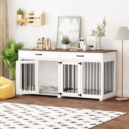 Grande cage en bois pour chien avec séparateur et table d'appoint