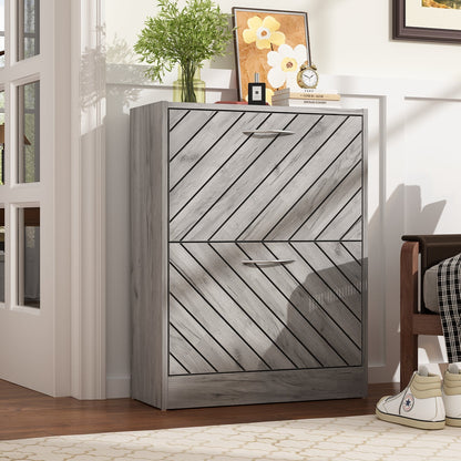 Meuble à chaussures rustique pour entrée, avec 2 tiroirs rabattables