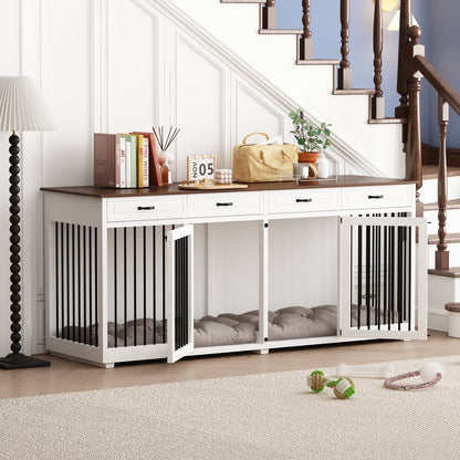 Grand meuble pour cage de chien avec 4 tiroirs et séparateurs