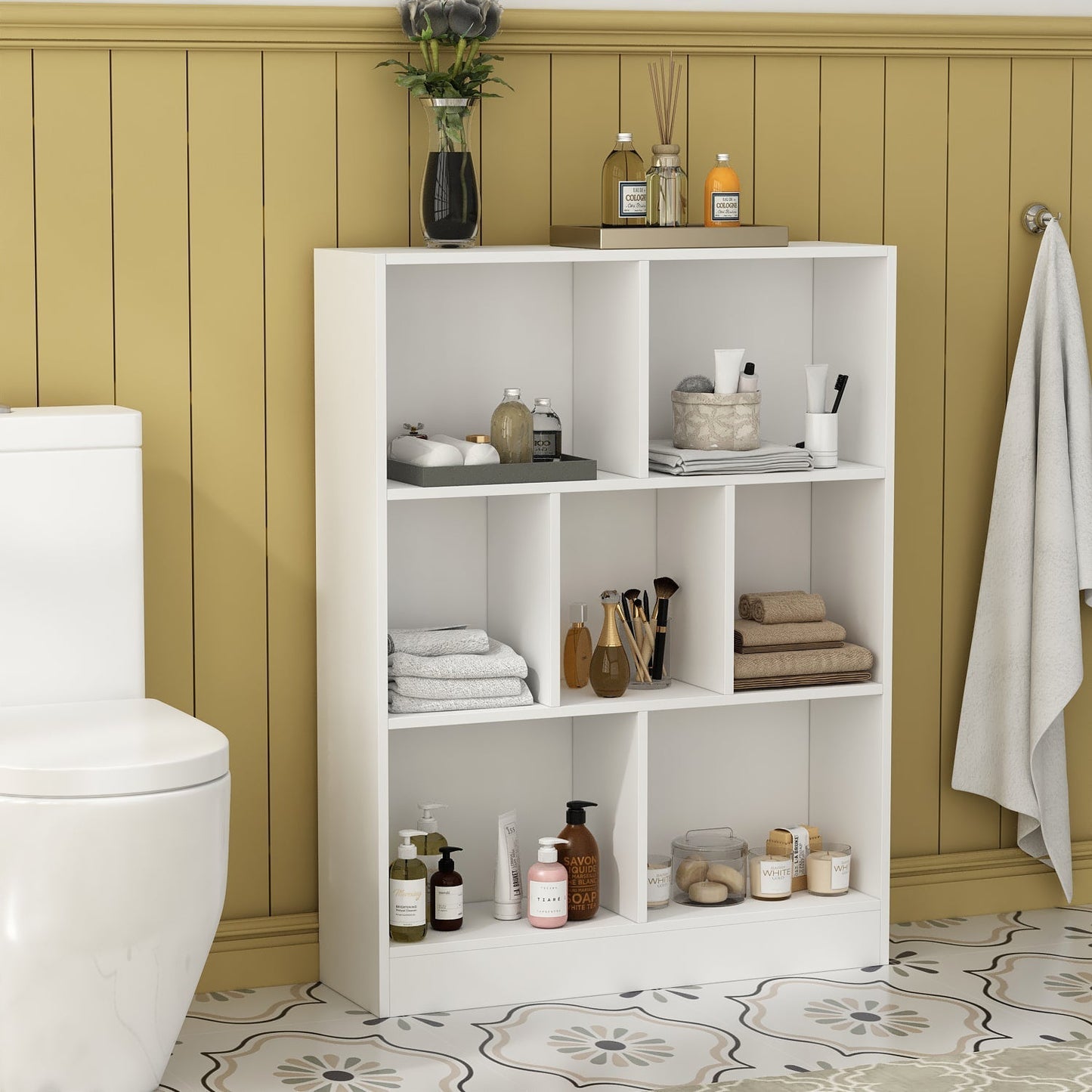 Meuble d'entrée, bibliothèque large pour enfants avec plusieurs compartiments et étagère à 3 niveaux 