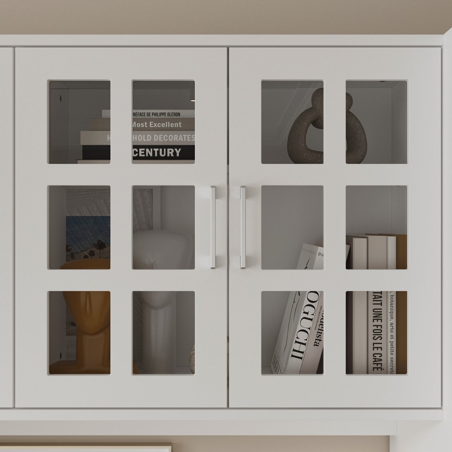 Bibliothèque à 11 tiroirs avec portes vitrées, 78,7 po H x 110 po L