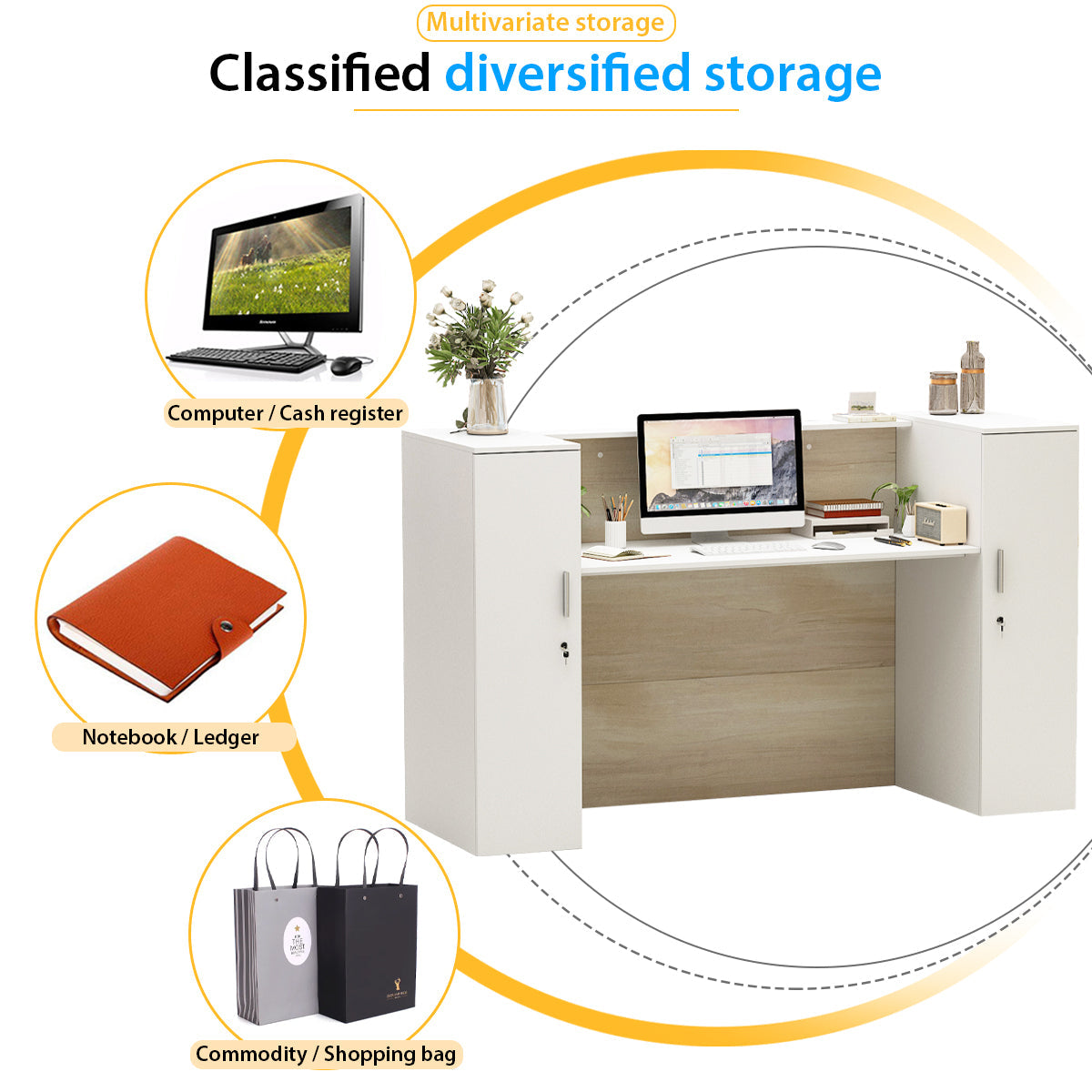 Grand comptoir d'accueil avec porte verrouillable 70W