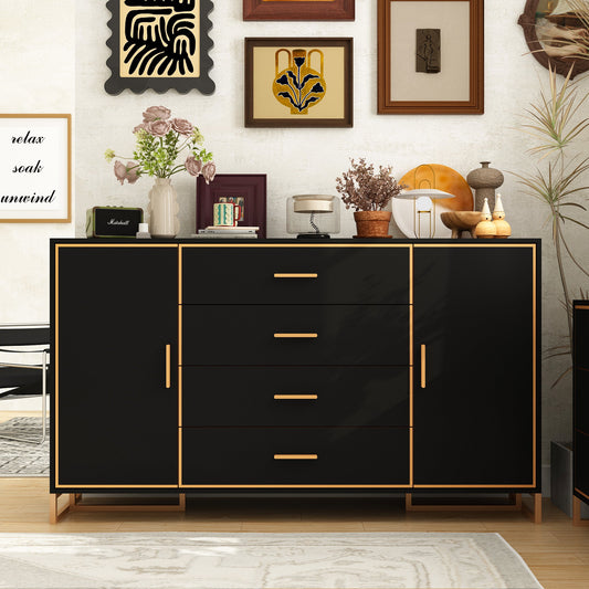 Commode à 2 portes et 4 tiroirs avec étagères réglables