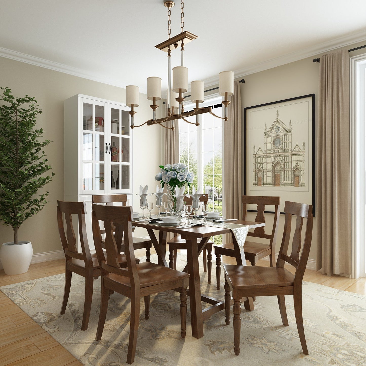 Vitrine d'angle avec étagère de rangement et bibliothèque, combinant 4 portes vitrées et 2 tiroirs