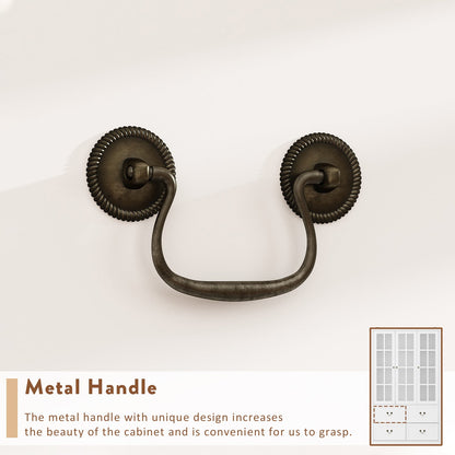 Grande bibliothèque vitrine avec étagères de rangement, 3 portes vitrées et 4 tiroirs avec poignées en métal