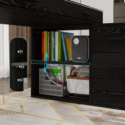 Bureau d'ordinateur à 5 tiroirs de 149 cm de large avec plateau en verre