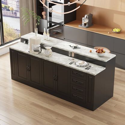 Îlot de cuisine avec plateau en bois massif et composite