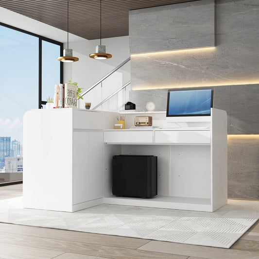 Grand comptoir d'accueil en forme de L avec 3 tiroirs