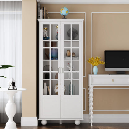 Armoire de rangement avec portes vitrées et étagères réglables 