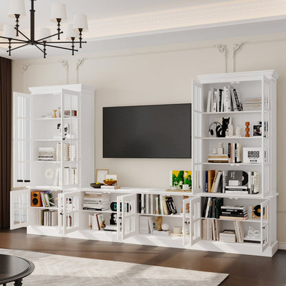 Meuble TV de 125 pouces de large avec armoires de rangement et portes vitrées