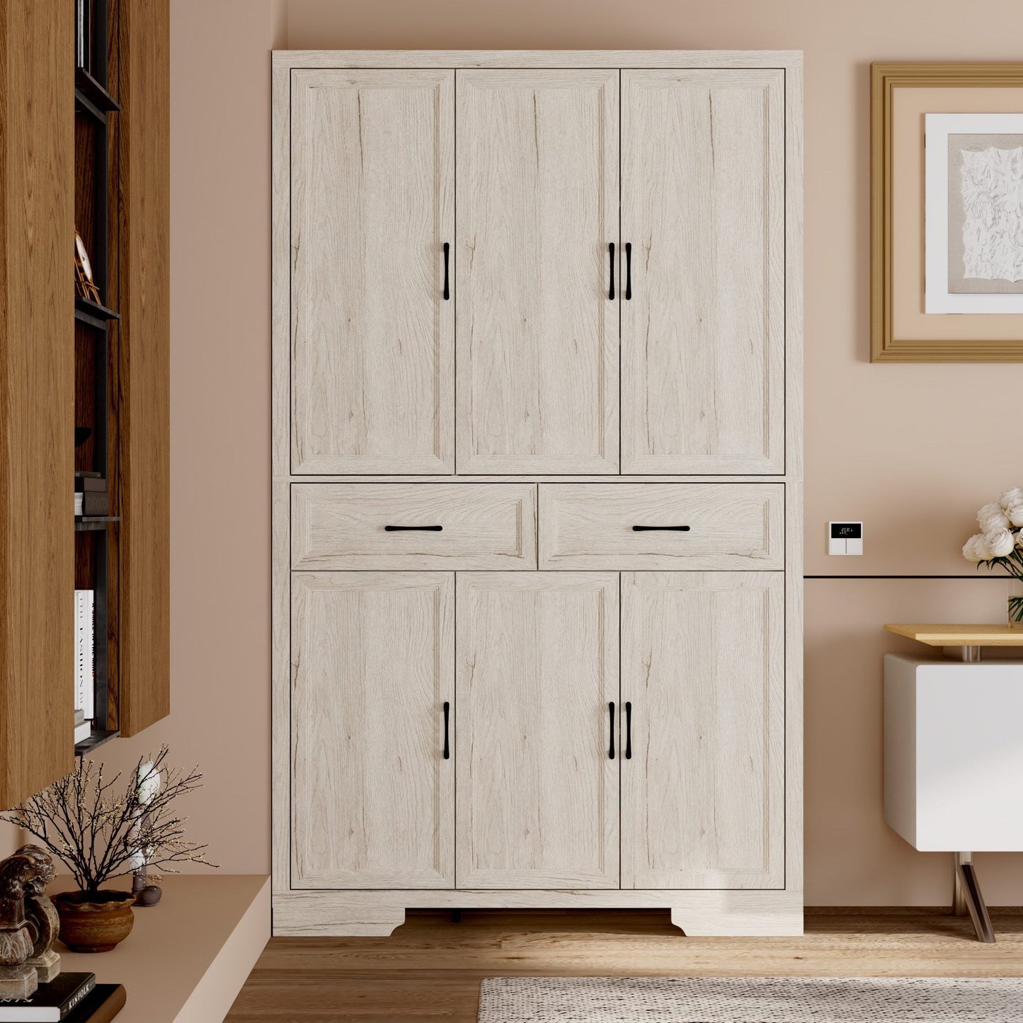 Meuble de rangement modulaire élégant : design épuré et combinaison de compartiments ouverts et fermés.