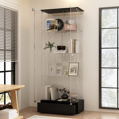 Bibliothèque vitrine transparente avec tiroir et serrure, 180 cm de hauteur x 70 cm de largeur