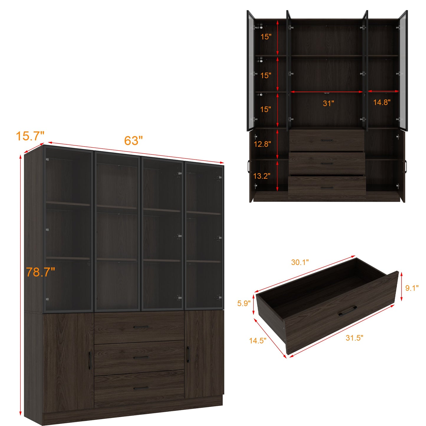 Bibliothèque combinée avec éclairage LED