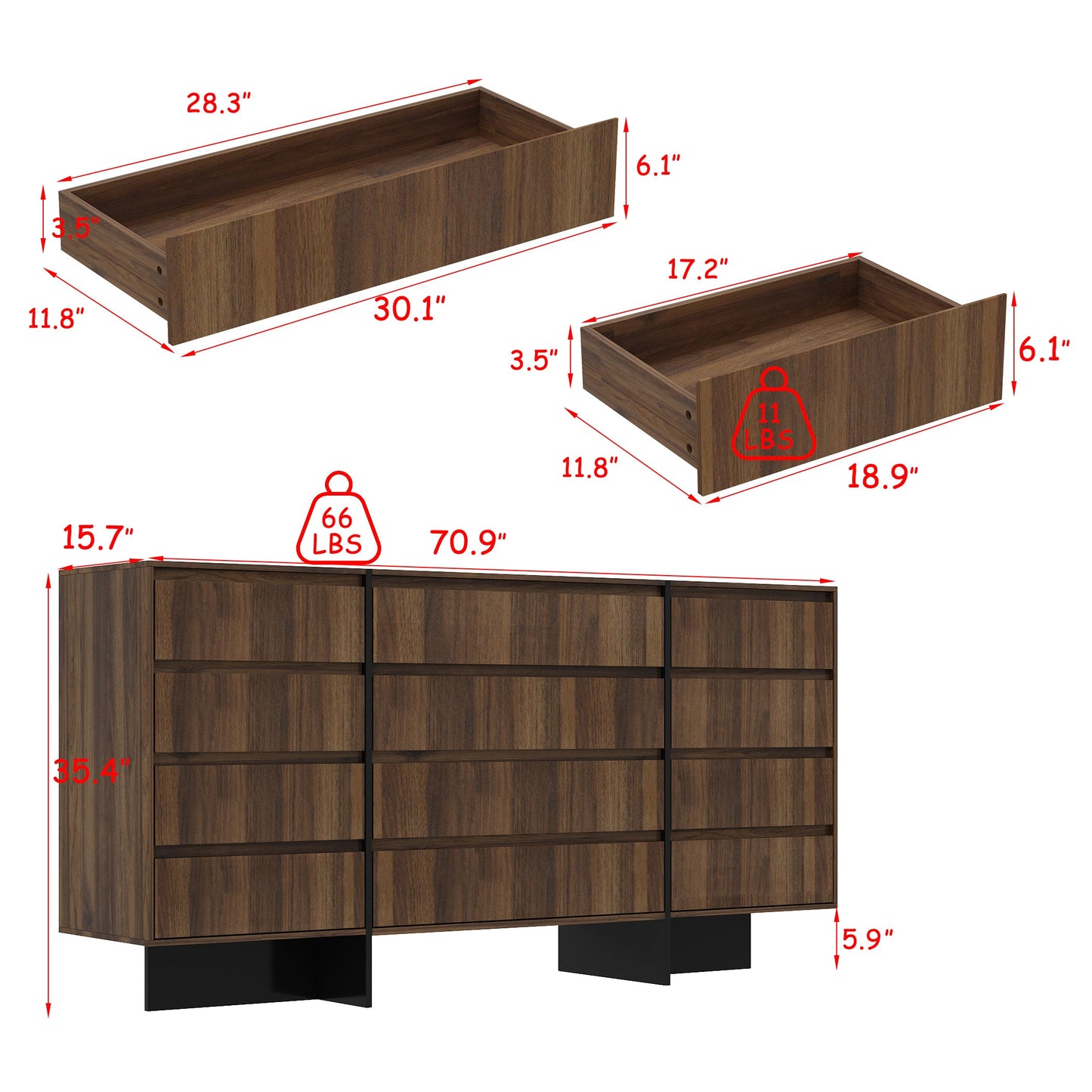 Commode moderne en bois à 9 tiroirs - Solution de rangement élégante pour la chambre et le salon