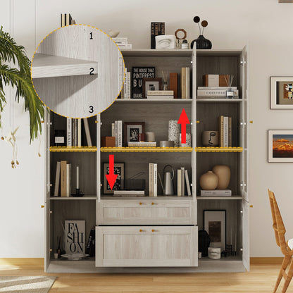 Bibliothèque modulaire à 4 tiroirs avec portes en verre dépoli, 71 po H x 126 po L