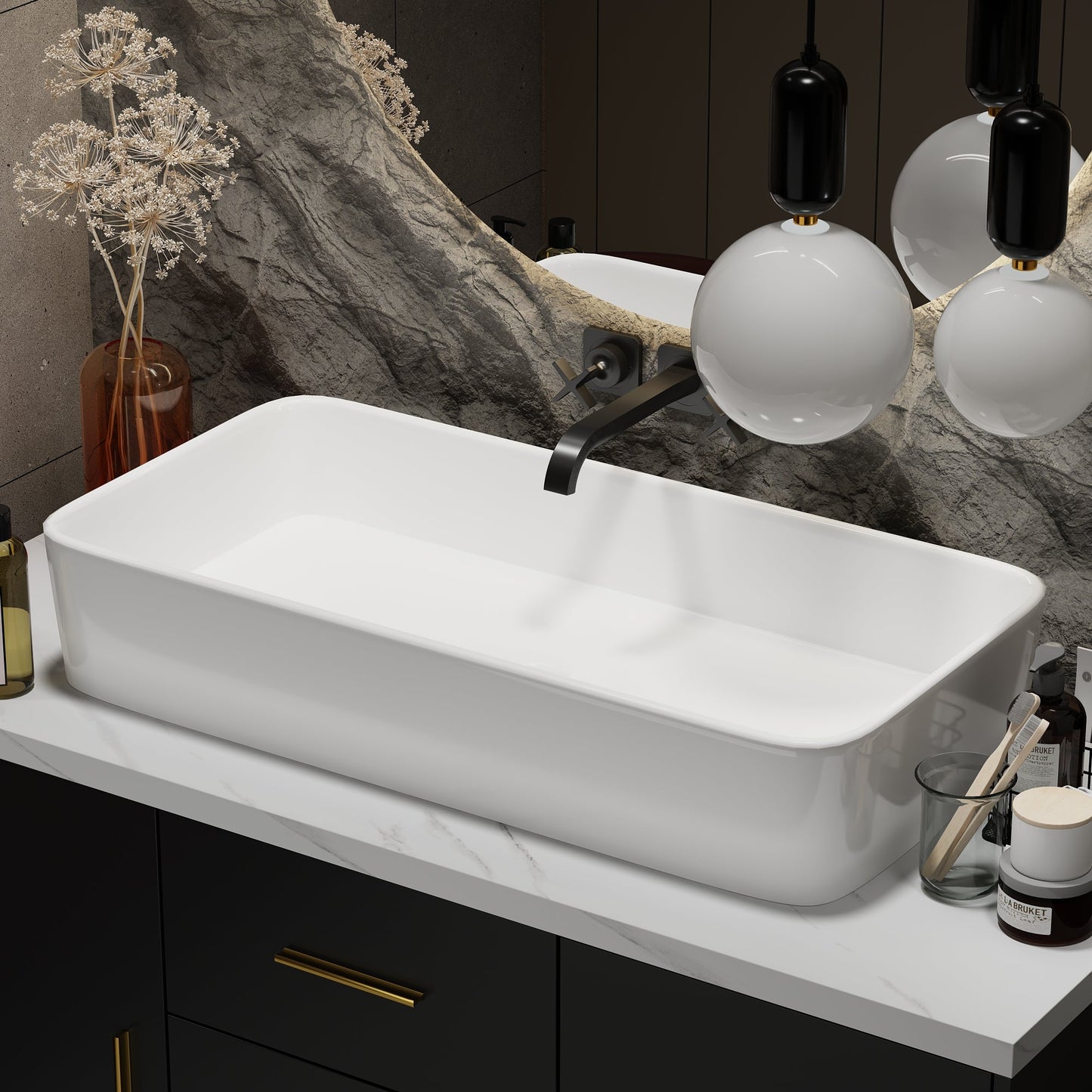 Meuble-lavabo simple sur pied avec plateau en bois composite