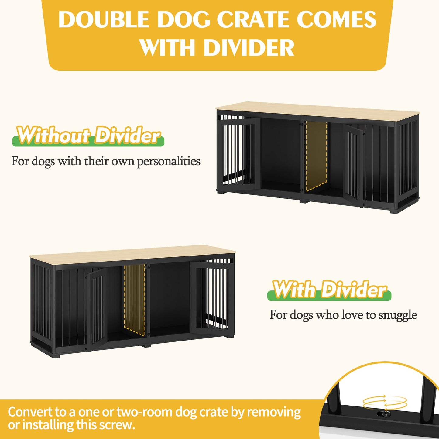 Meubles pour cage de grand chien avec séparateur