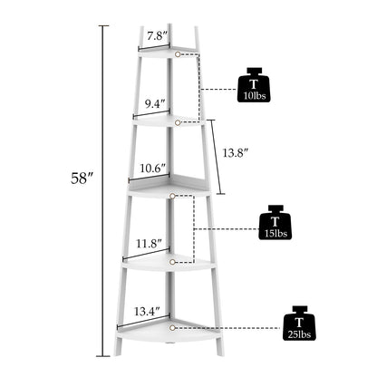 Étagère d'angle rustique à 5 niveaux, bibliothèque d'angle industrielle, étagère échelle, support pour plantes pour salon 