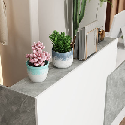 Bureau d'accueil rectangulaire de 86,6 pouces de large avec étagères ouvertes