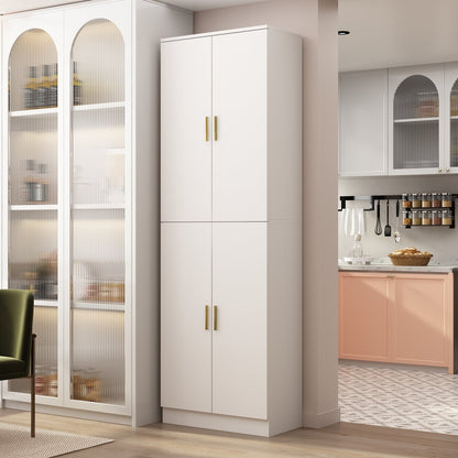 Armoire de rangement blanche à 6 étagères, compartiments réglables et étagère haute