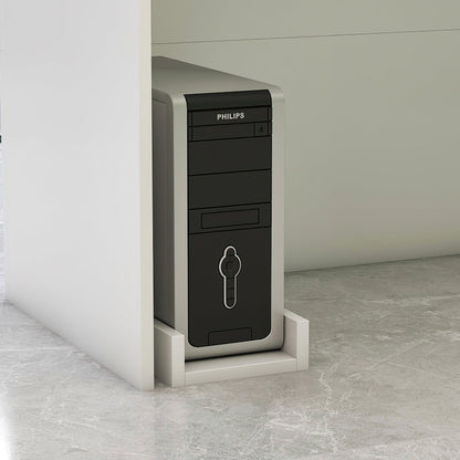 Bureau d'accueil en forme de L avec grands classeurs de rangement 