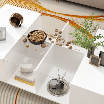 Table basse de rangement, finition brillante, éclairage LED, style cocktail - 47,4 W