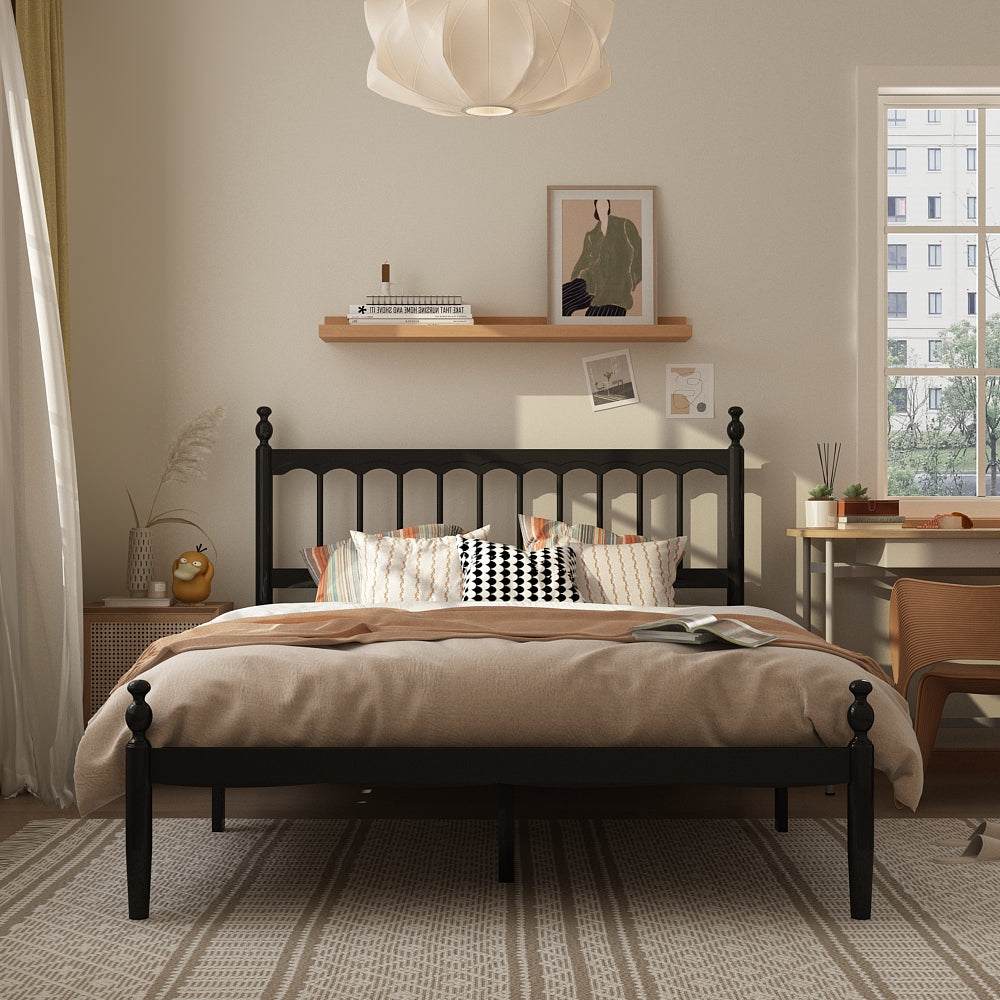 Cadre de lit en bois massif - Hévéa et pin, design élégant et robustesse, format Queen