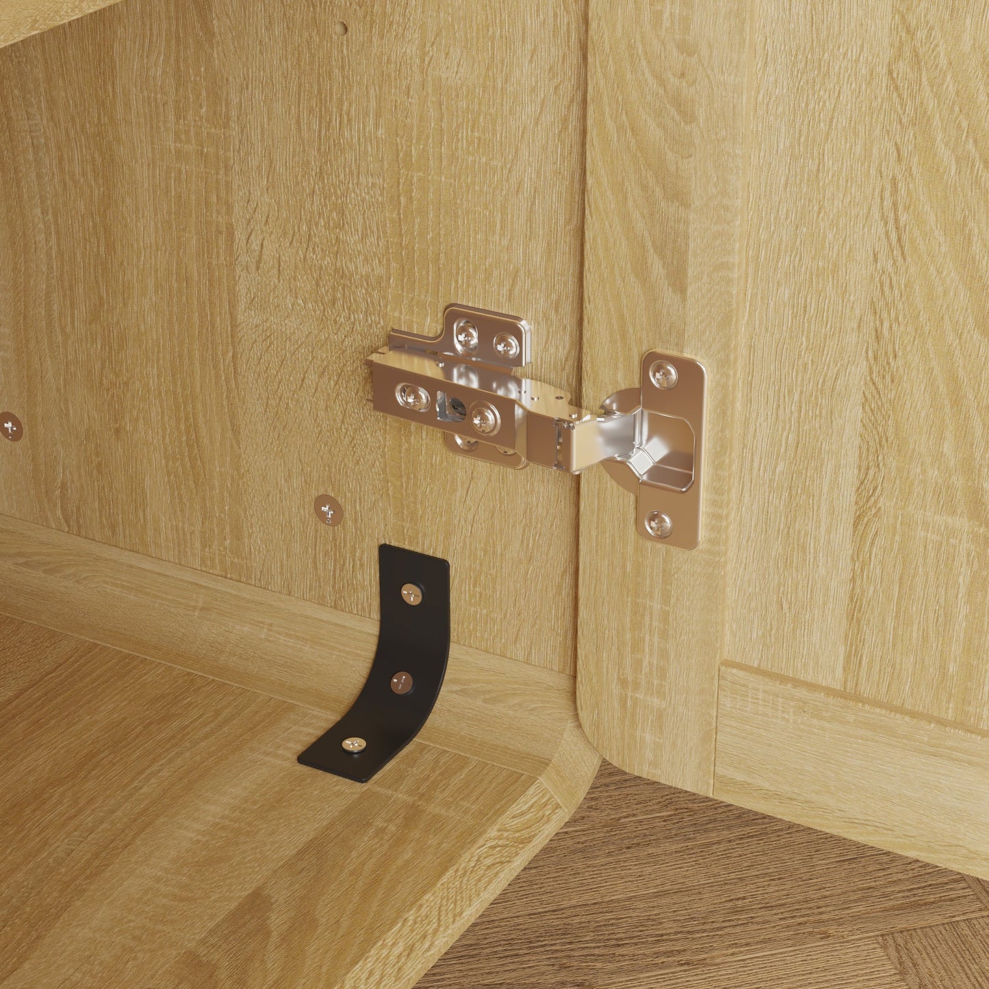 Buffet moderne du milieu du siècle avec portes en rotin et étagères réglables