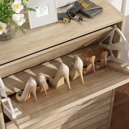 Meuble à chaussures à 2 tiroirs rabattables, meuble de rangement à chaussures à 2 niveaux pour entrée 