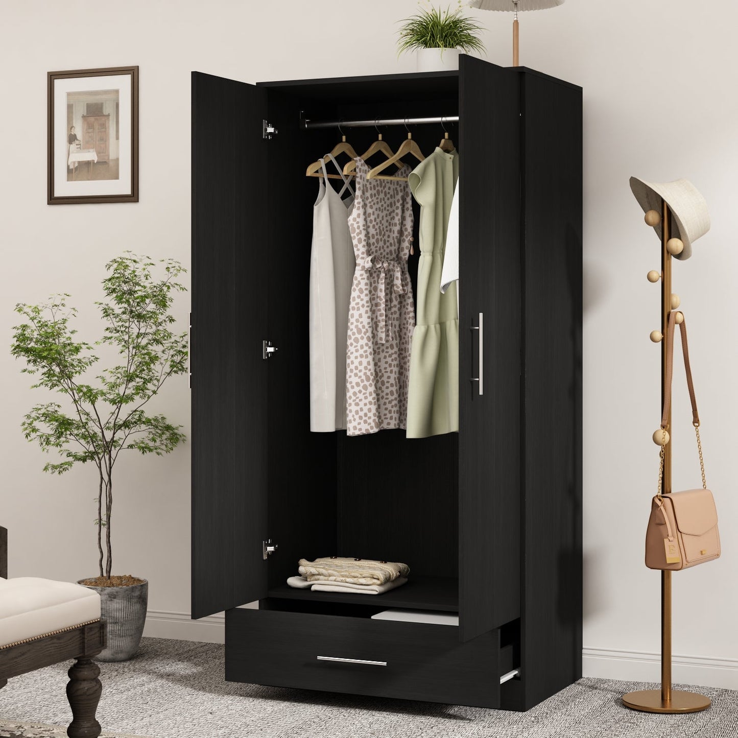 Armoire à 2 portes et 1 tiroir pour le rangement de la chambre
