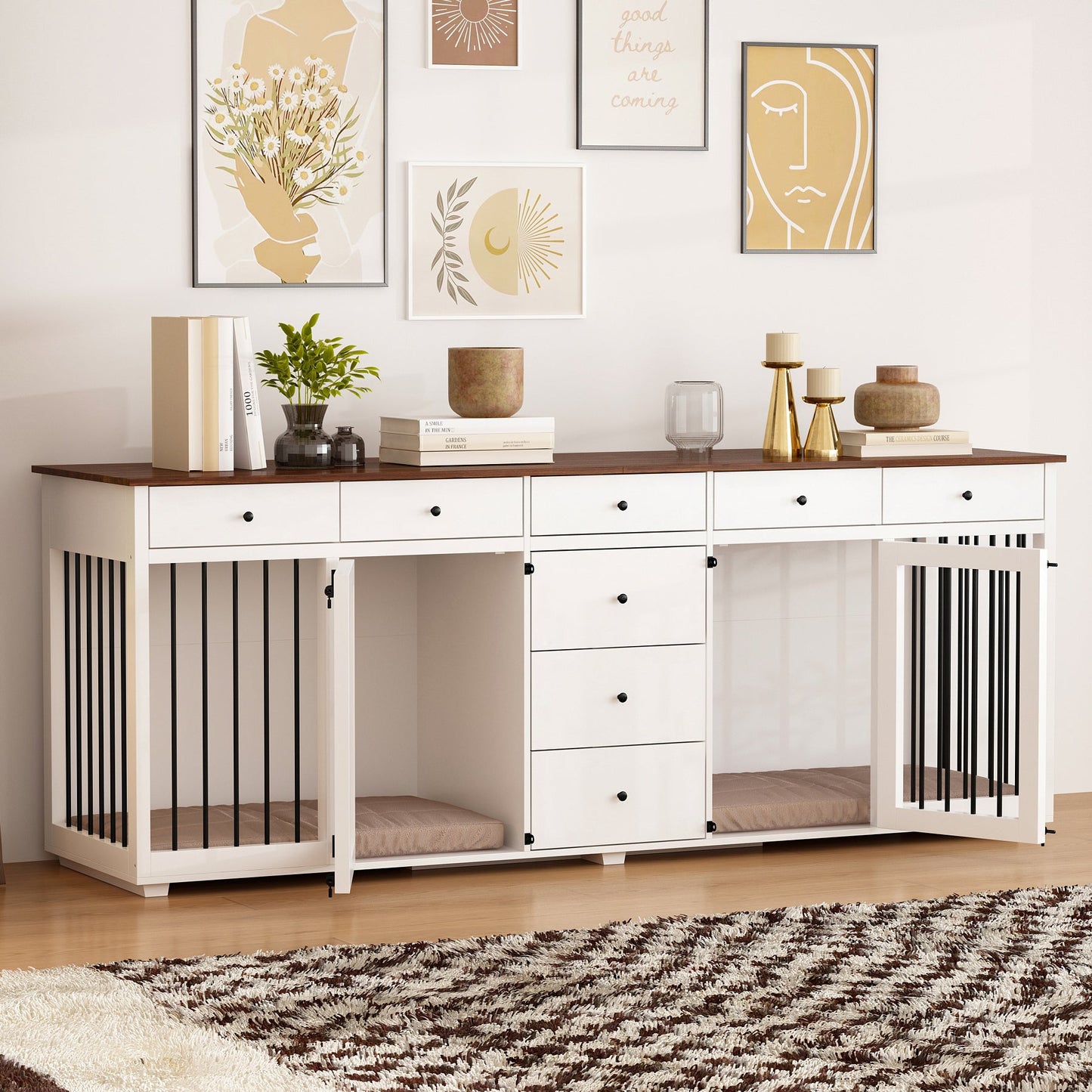 Meuble pour cage de grand chien avec 8 tiroirs