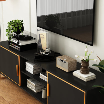 Meuble TV et centre multimédia à 2 portes de 70,9 pouces de large avec 2 étagères ouvertes