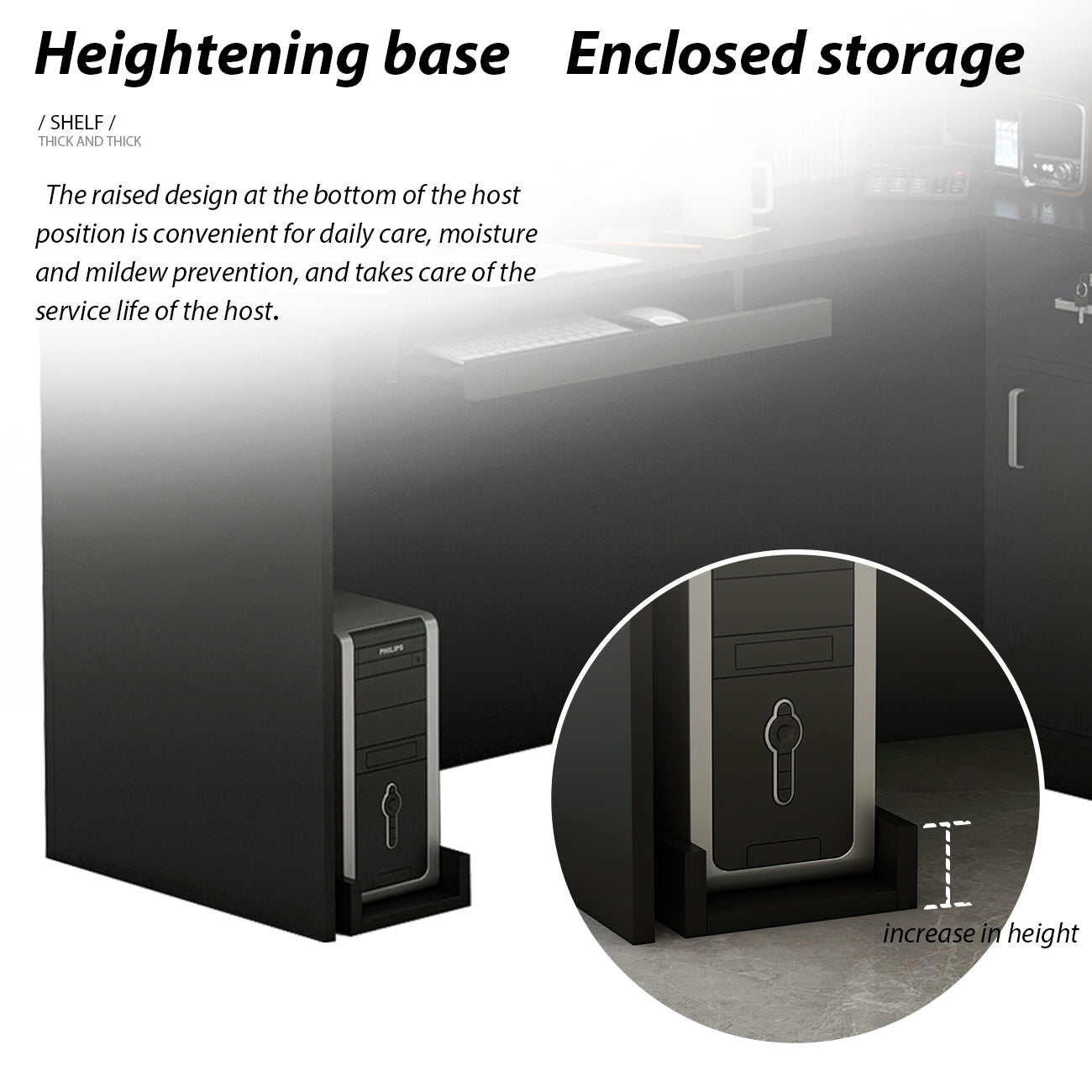 Bureau d'accueil en forme de L avec grands classeurs de rangement 