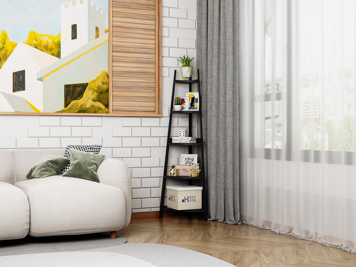 Étagère d'angle rustique à 5 niveaux, bibliothèque d'angle industrielle, étagère échelle, support pour plantes pour salon 