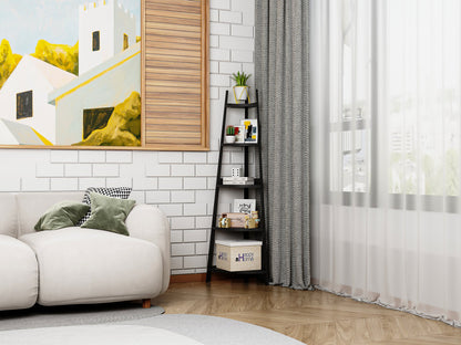 Étagère d'angle rustique à 5 niveaux, bibliothèque d'angle industrielle, étagère échelle, support pour plantes pour salon 