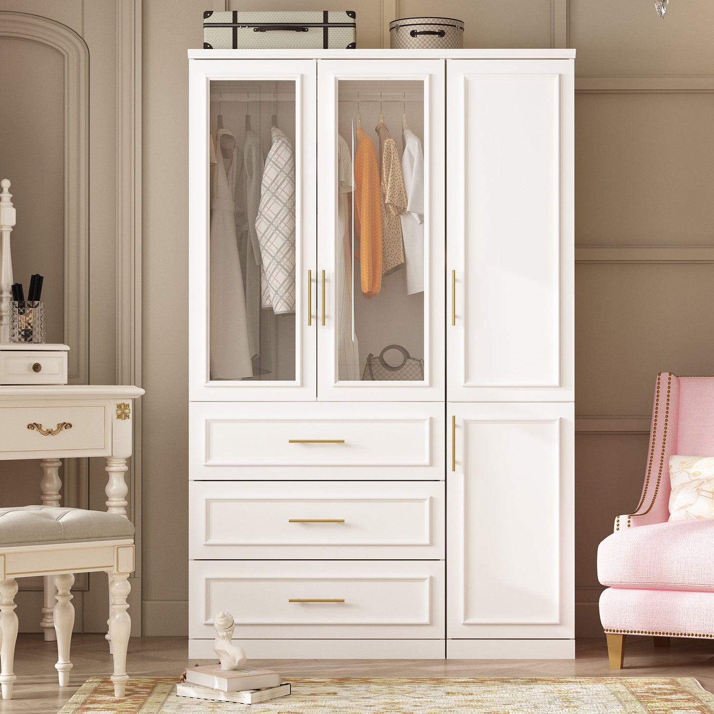 Armoire modulaire de grande taille (74,8 cm) avec portes et tiroirs en verre