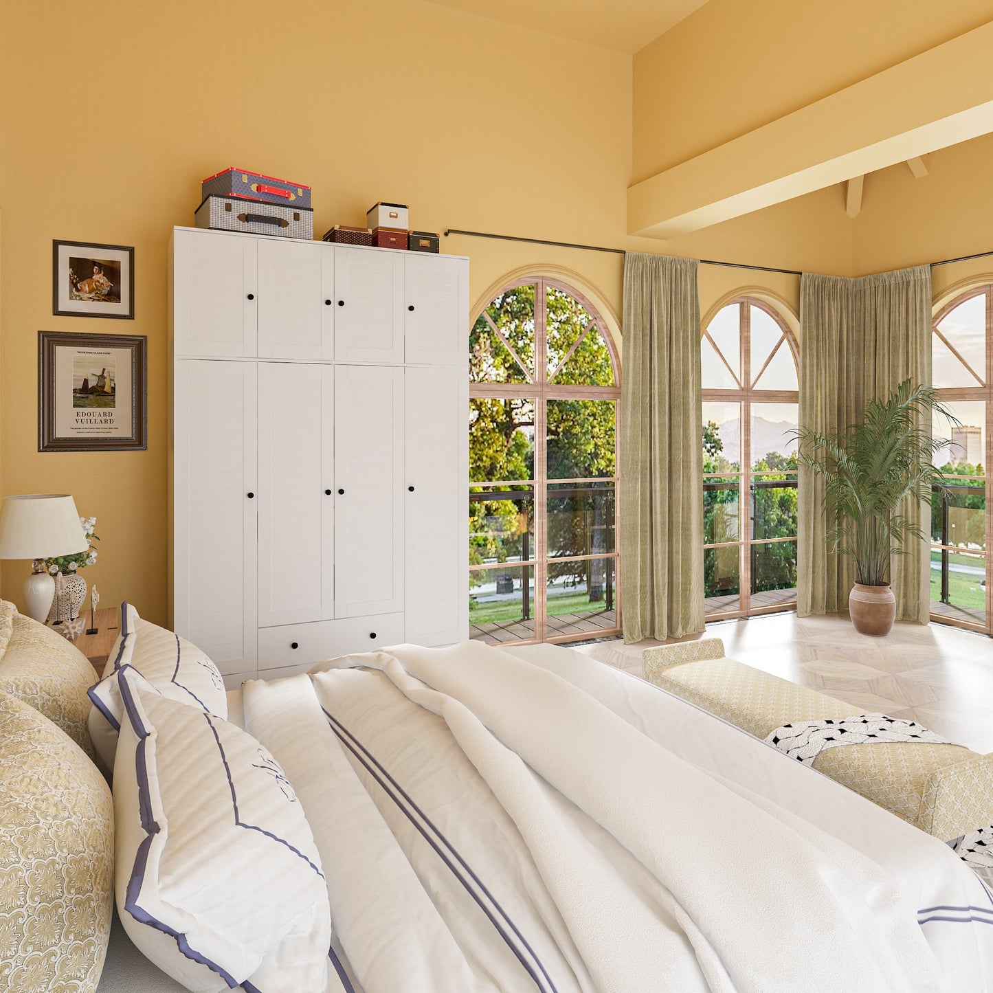 Grande armoire-penderie pour chambre à coucher, meuble de rangement à 4 portes et 5 tiroirs