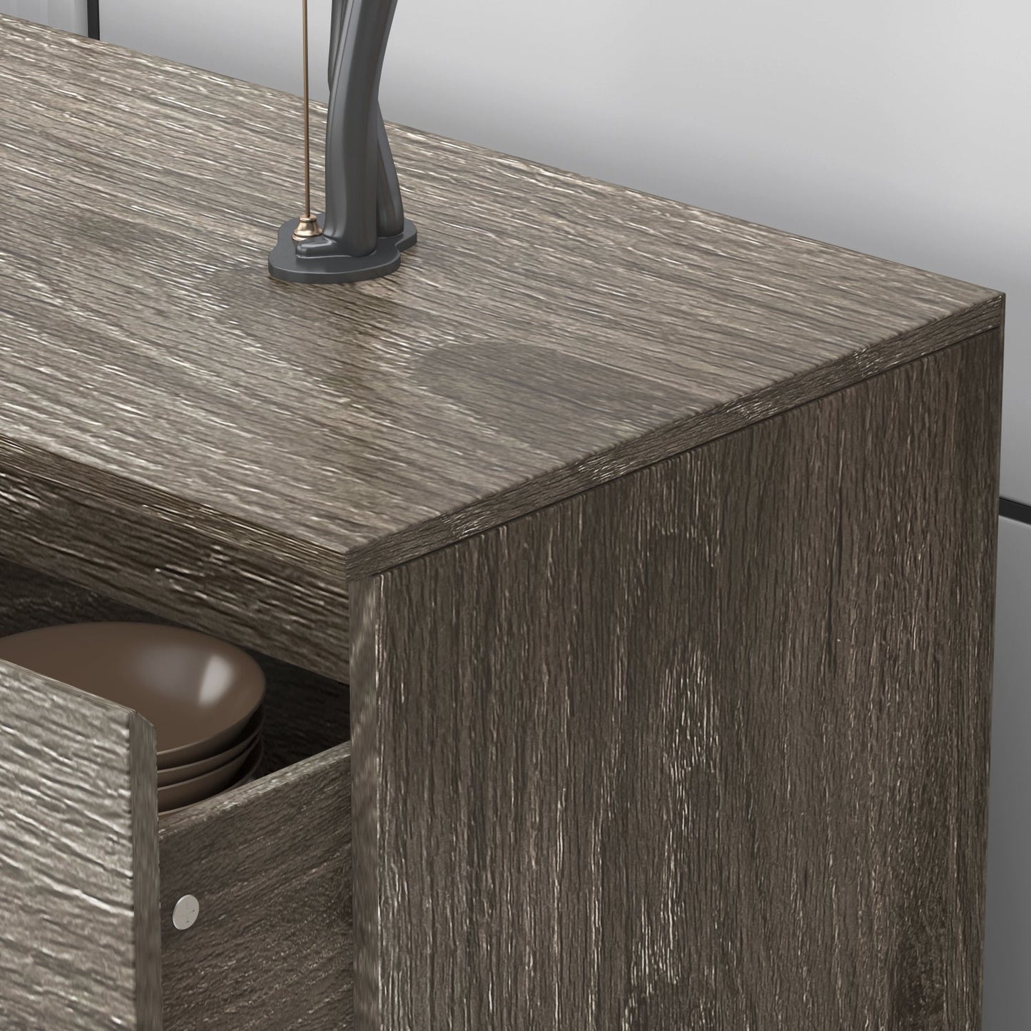 Buffet à 6 tiroirs aspect vieilli avec texture grainée - 150 cm de large