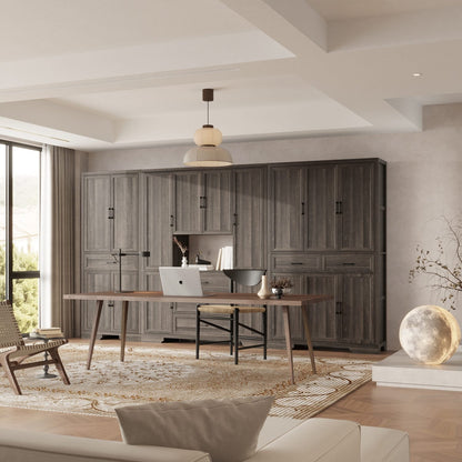 Meuble de rangement modulaire élégant : design épuré et combinaison de compartiments ouverts et fermés.