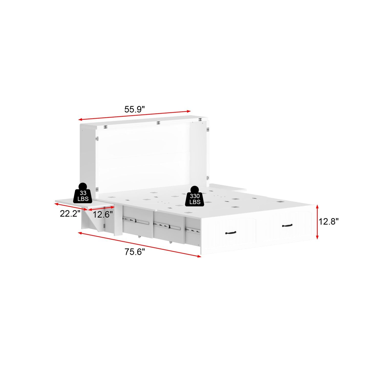 Lit escamotable pliable avec tables de chevet et finition blanche