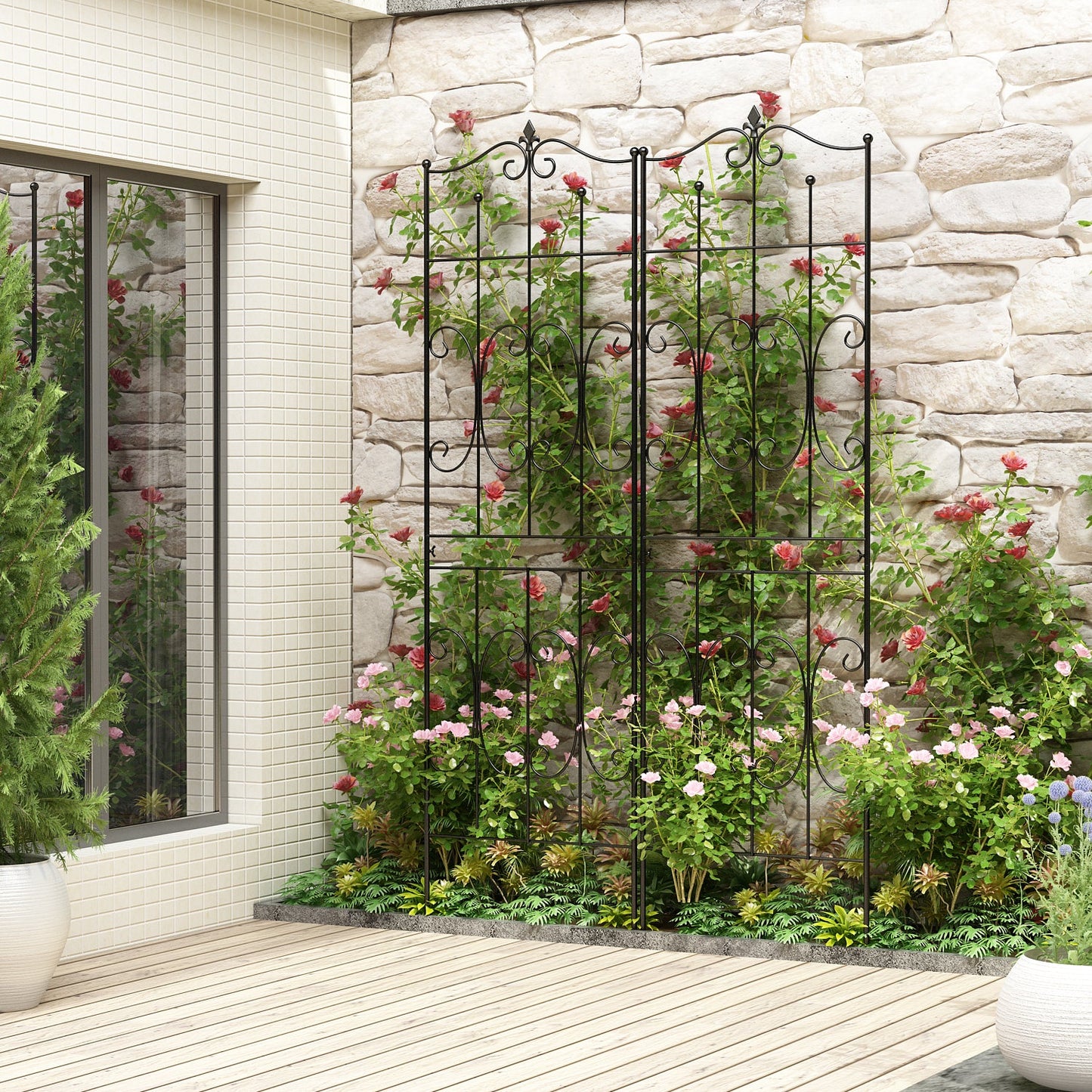 Treillis métallique robuste en fer noir antirouille pour plantes (lot de 2), 70,9 po H x 19,7 po L
