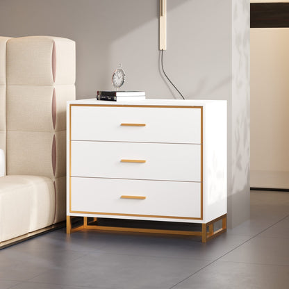 Table de chevet à 3 tiroirs avec pieds en métal