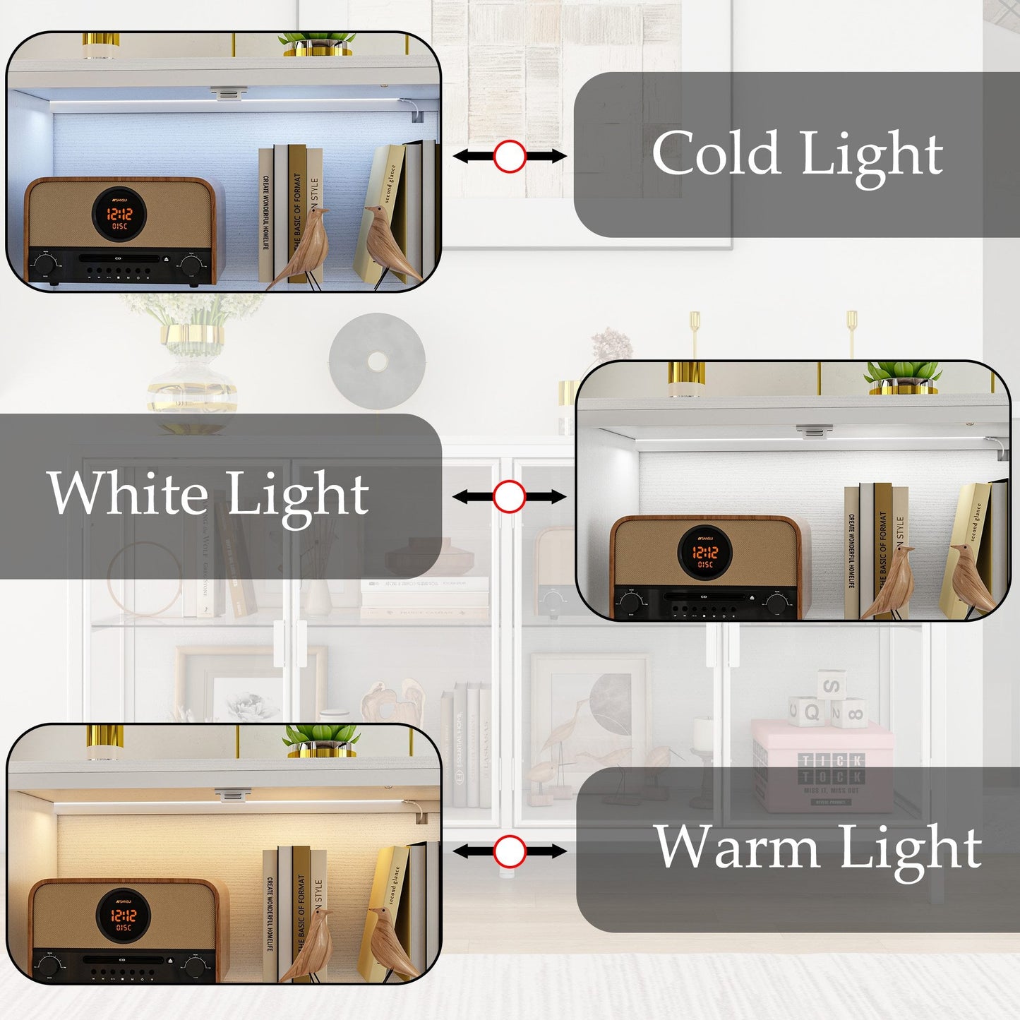 Buffet de 140 cm de large avec portes vitrées et éclairage LED