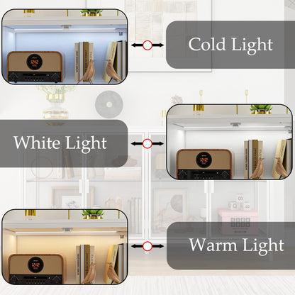 Buffet de 140 cm de large avec portes vitrées et éclairage LED