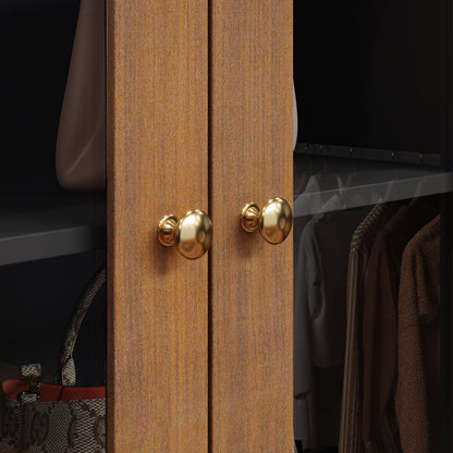 Système de dressing à 4 portes vitrées et 4 tiroirs avec banc de rangement pour chaussures