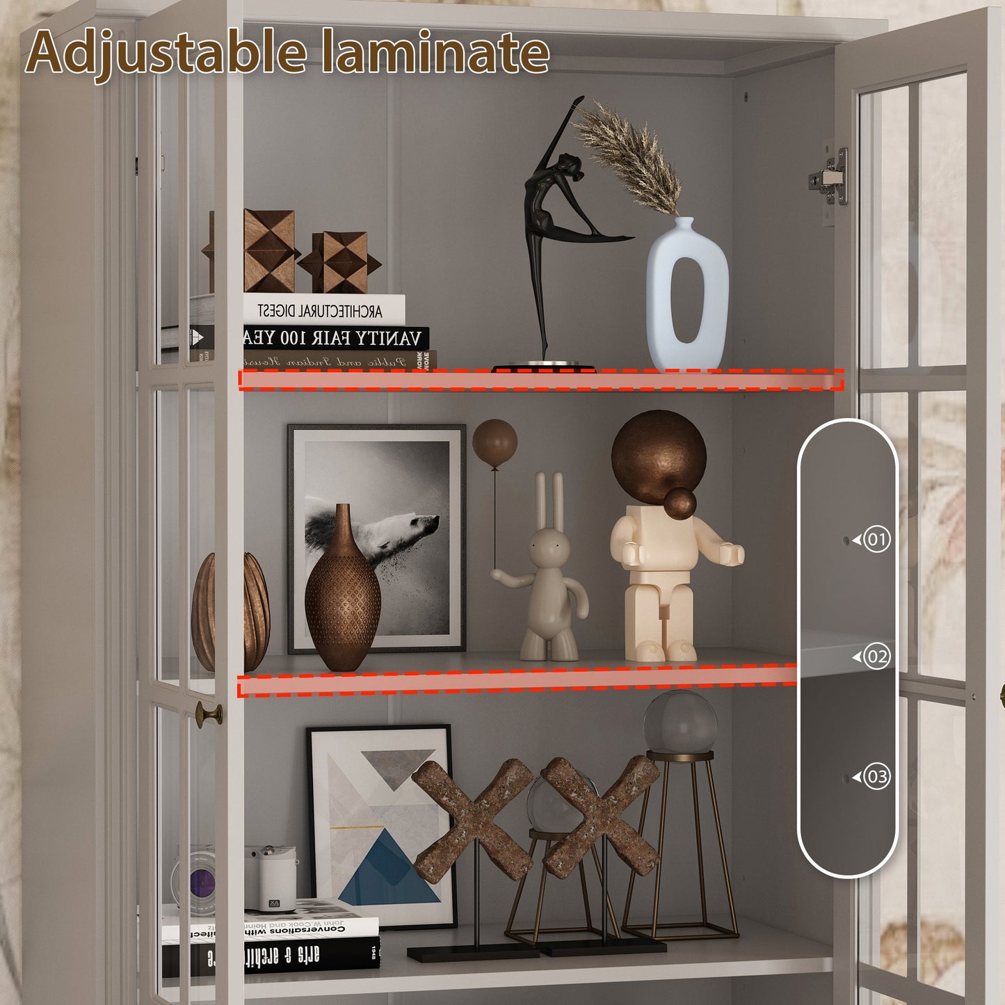 Bibliothèque vitrine avec 2 tiroirs et portes vitrées