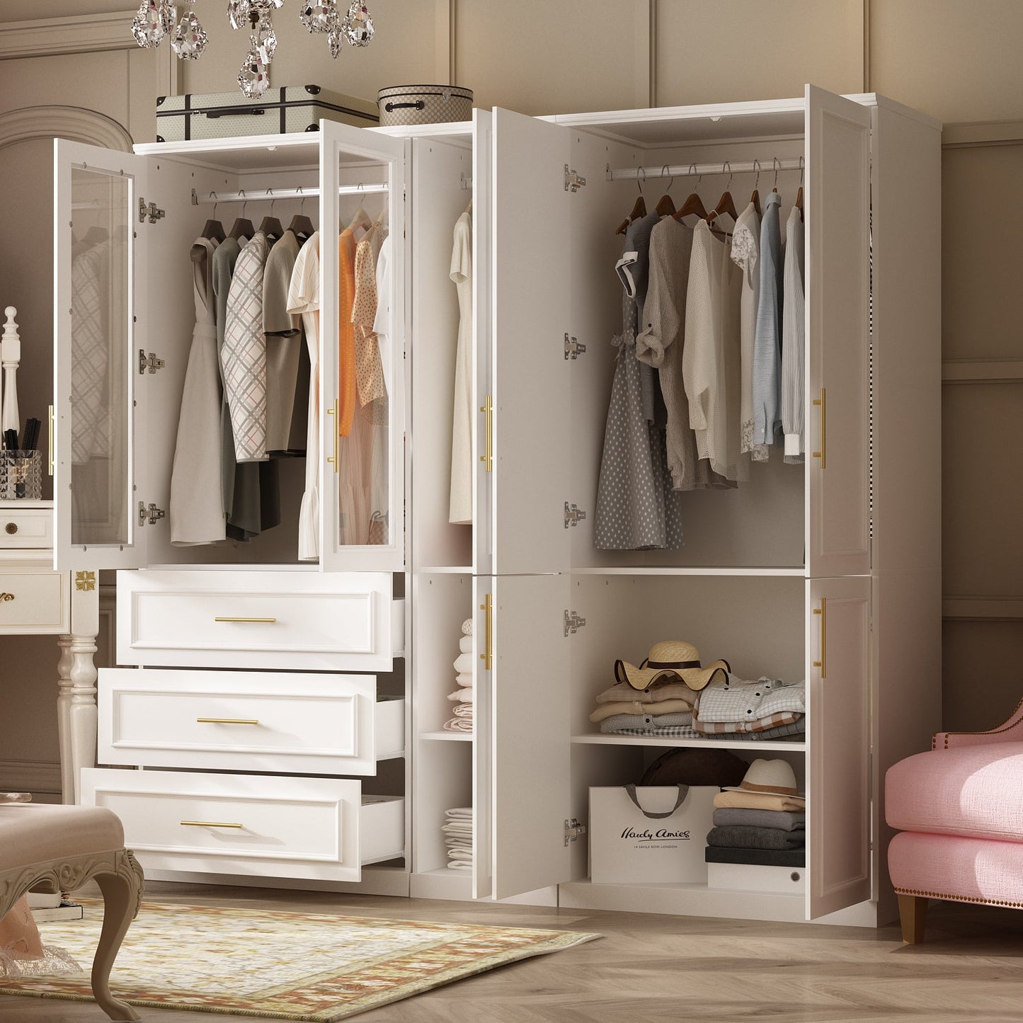 Armoire modulaire de grande taille (74,8 cm) avec portes et tiroirs en verre