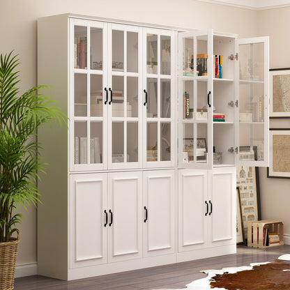 Vitrine d'angle avec étagère de rangement et bibliothèque, combinant 4 portes vitrées et 2 tiroirs