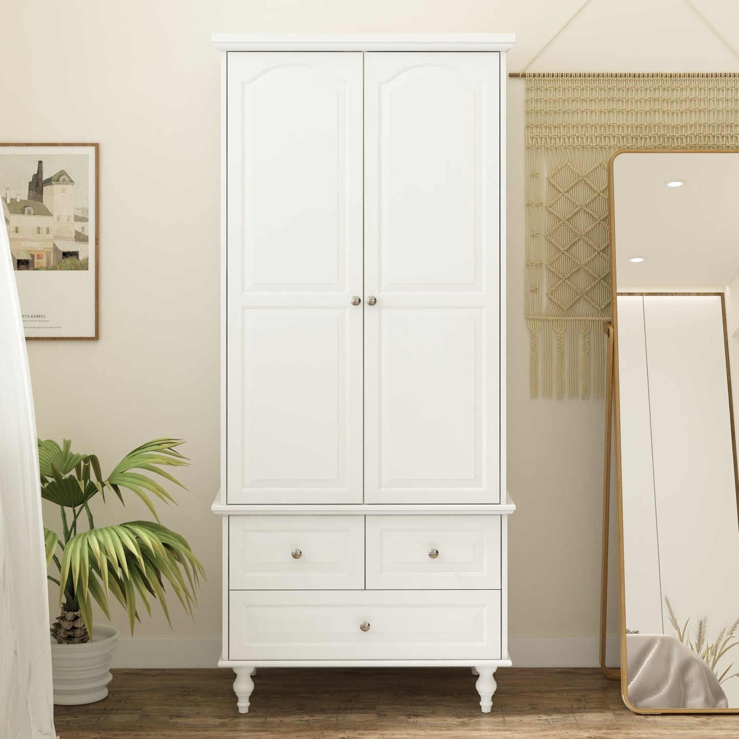 Armoire de rangement blanche pour chambre à coucher avec 3 tiroirs