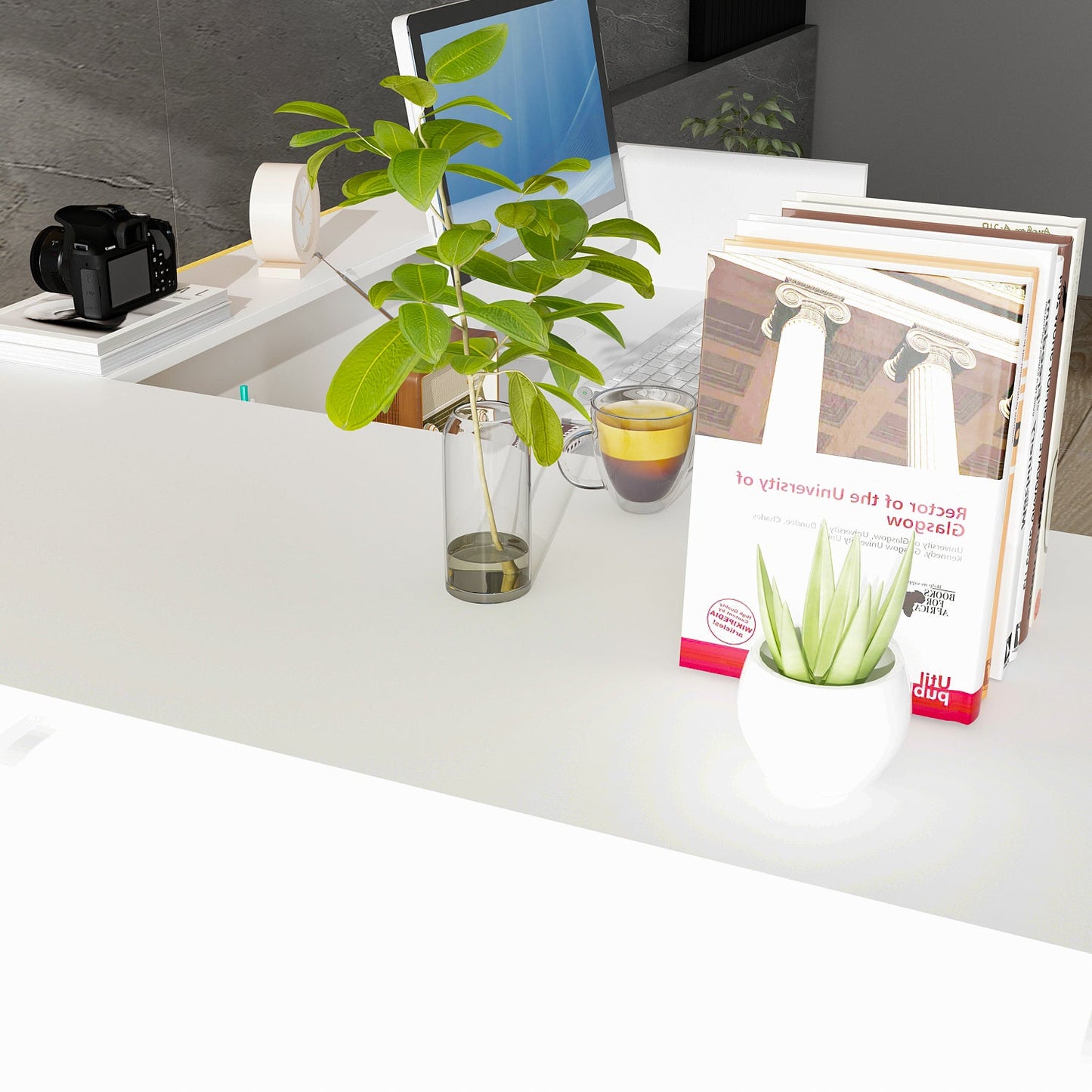 Grand comptoir d'accueil en forme de L avec 3 tiroirs